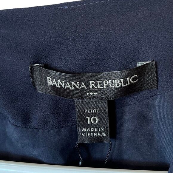 NWT BANANA REPUBLIC NAVY BLUE CHIFFON PLEATED MIDI DRESS 10 Petite - Picture 5 of 7